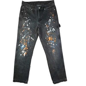 No Boundaries Carpenter Pants Mens 30x30 Black Paint Splatter Double Knee Y2K